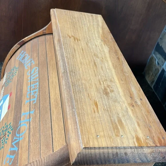 Vintage Rolltop Wooden Breadbox With Home Sweet Home - Picture 3 of 8
